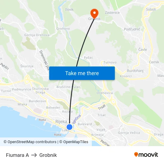 Fiumara A to Grobnik map