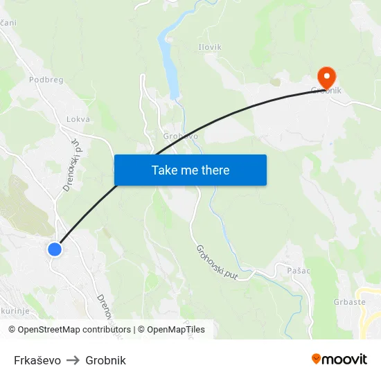 Frkaševo to Grobnik map