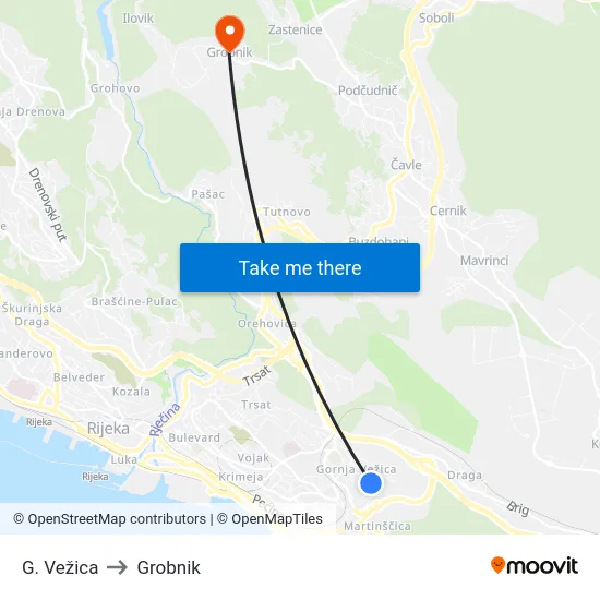 G. Vežica to Grobnik map