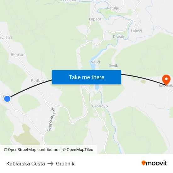 Kablarska Cesta to Grobnik map