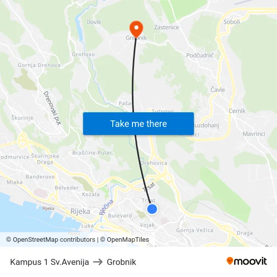 Kampus 1 Sv.Avenija to Grobnik map