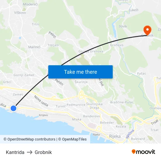 Kantrida to Grobnik map