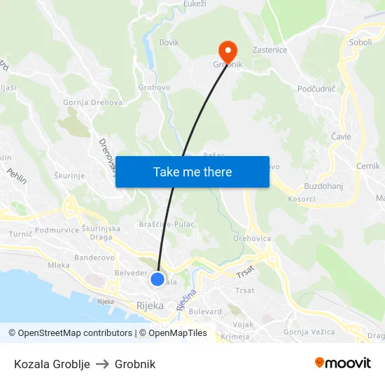 Kozala Groblje to Grobnik map