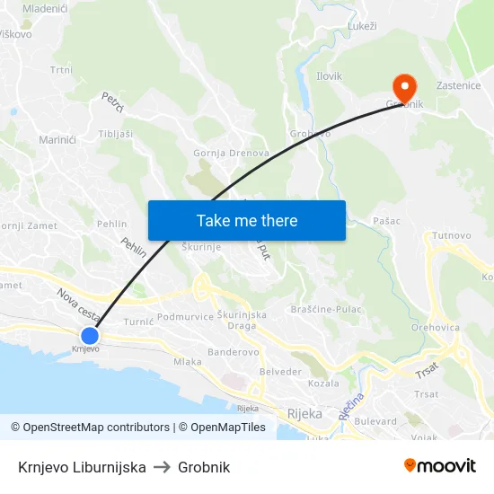 Krnjevo Liburnijska to Grobnik map