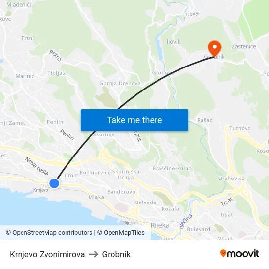 Krnjevo Zvonimirova to Grobnik map