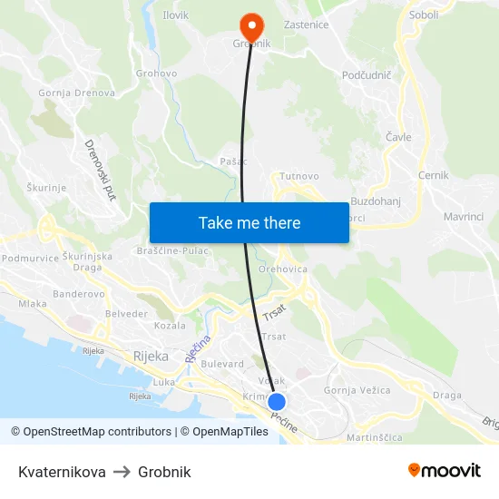 Kvaternikova to Grobnik map