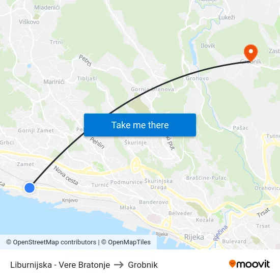 Liburnijska - Vere Bratonje to Grobnik map