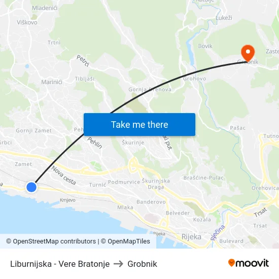 Liburnijska - Vere Bratonje to Grobnik map