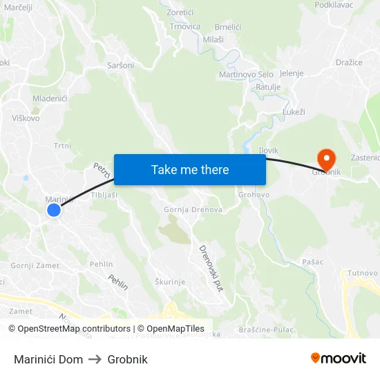 Marinići Dom to Grobnik map