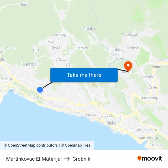 Martinkovac El.Materijal to Grobnik map