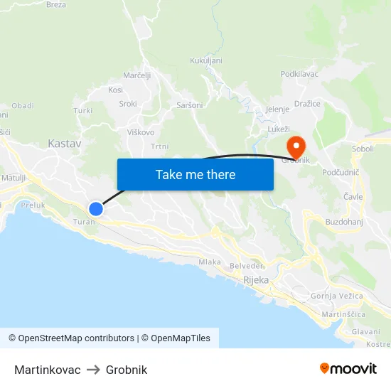 Martinkovac to Grobnik map