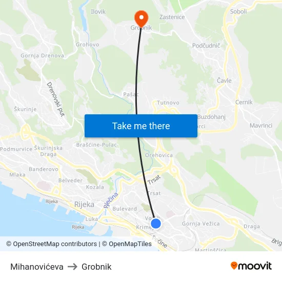 Mihanovićeva to Grobnik map