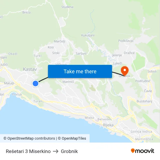 Rešetari 3 Miserkino to Grobnik map