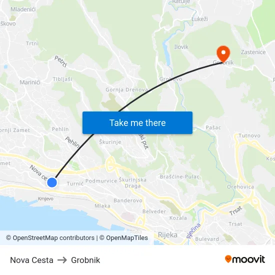 Nova Cesta to Grobnik map