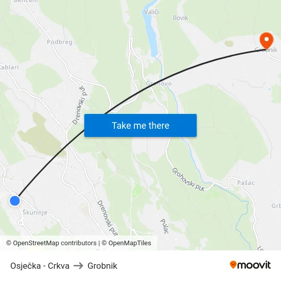 Osječka - Crkva to Grobnik map