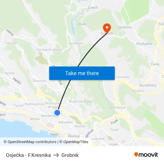 Osječka - F.Kresnika to Grobnik map