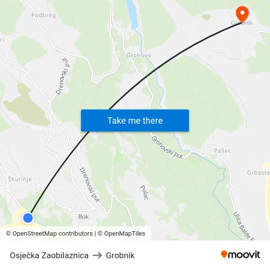 Osječka Zaobilaznica to Grobnik map
