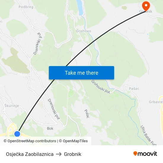 Osječka Zaobilaznica to Grobnik map