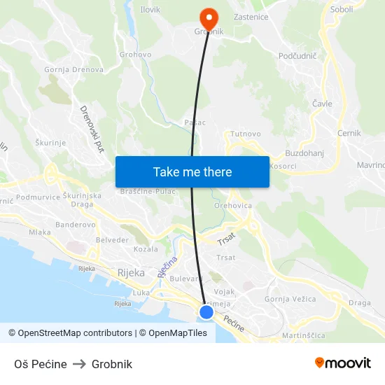 Oš Pećine to Grobnik map