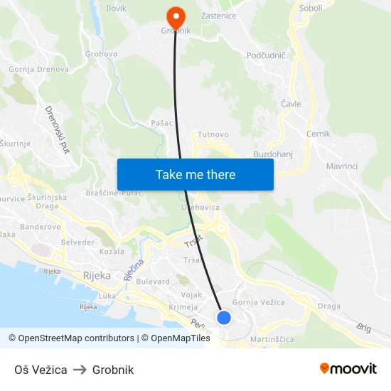 Oš Vežica to Grobnik map