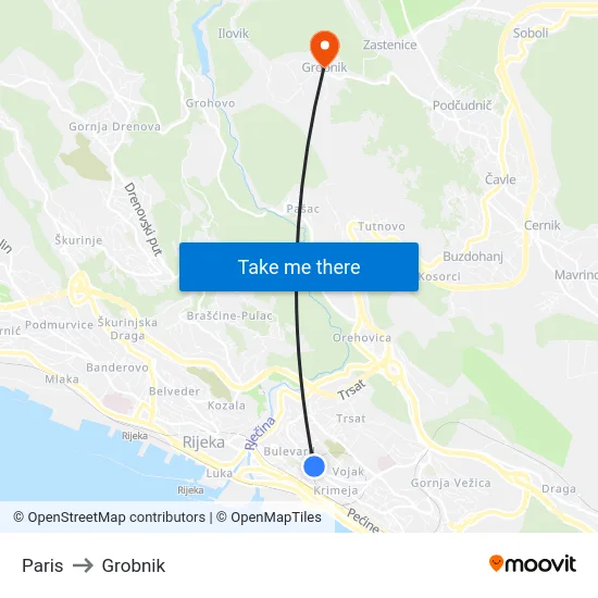 Paris to Grobnik map