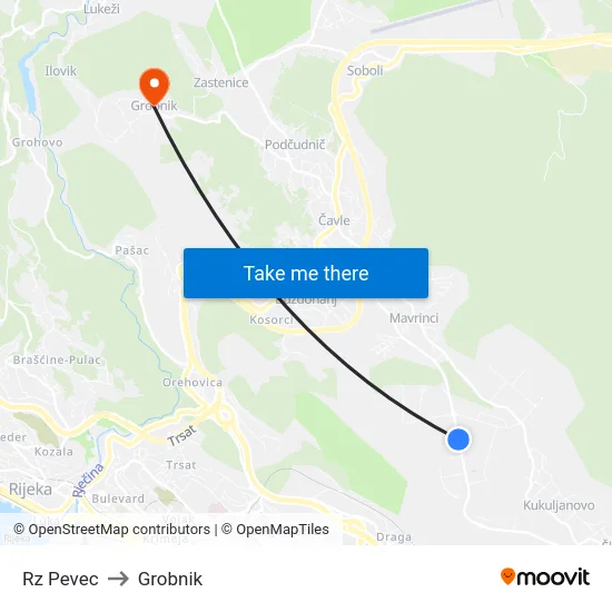 Rz Pevec to Grobnik map