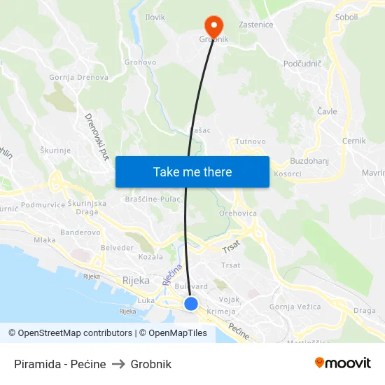 Piramida - Pećine to Grobnik map