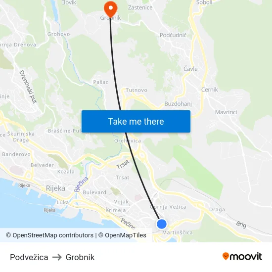 Podvežica to Grobnik map