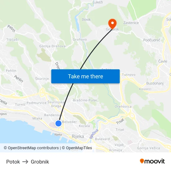 Potok to Grobnik map
