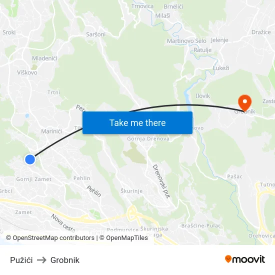 Pužići to Grobnik map
