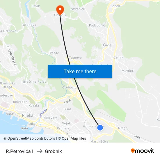 R.Petrovića II to Grobnik map