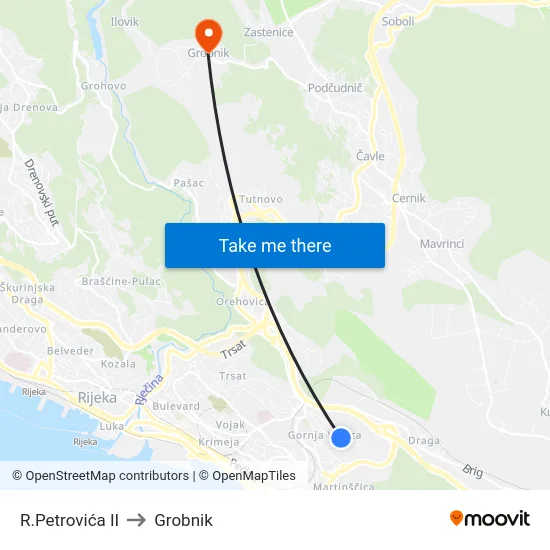R.Petrovića II to Grobnik map