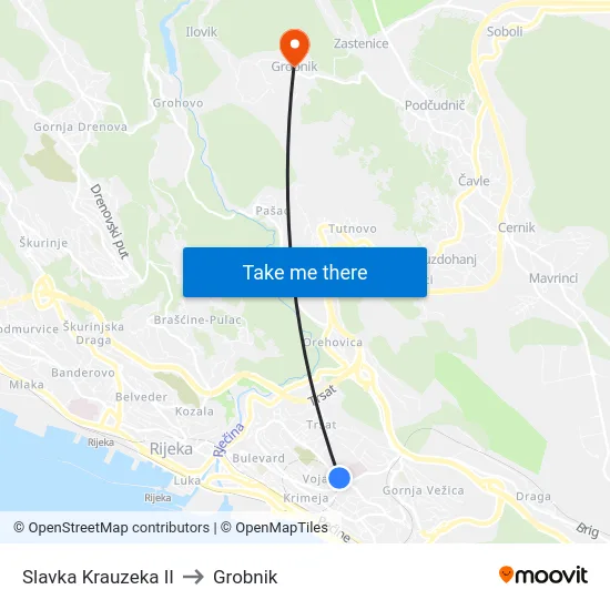 Slavka Krauzeka II to Grobnik map