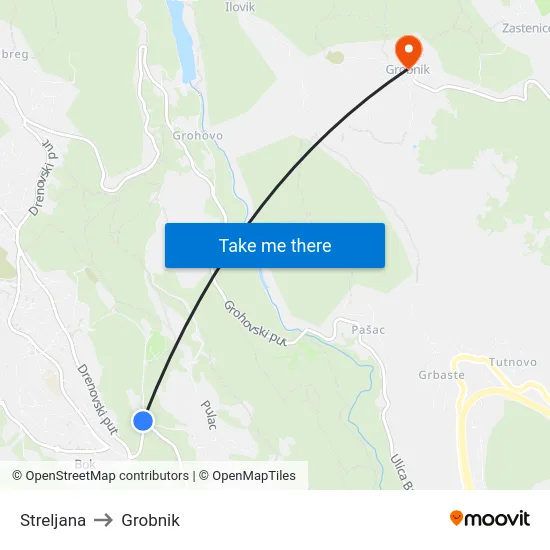 Streljana to Grobnik map
