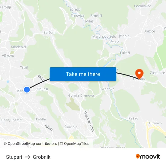 Stupari to Grobnik map