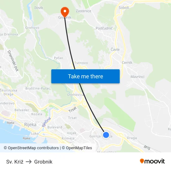 Sv.  Križ to Grobnik map