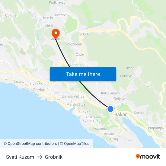 Sveti Kuzam to Grobnik map