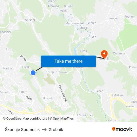 Škurinje Spomenik to Grobnik map