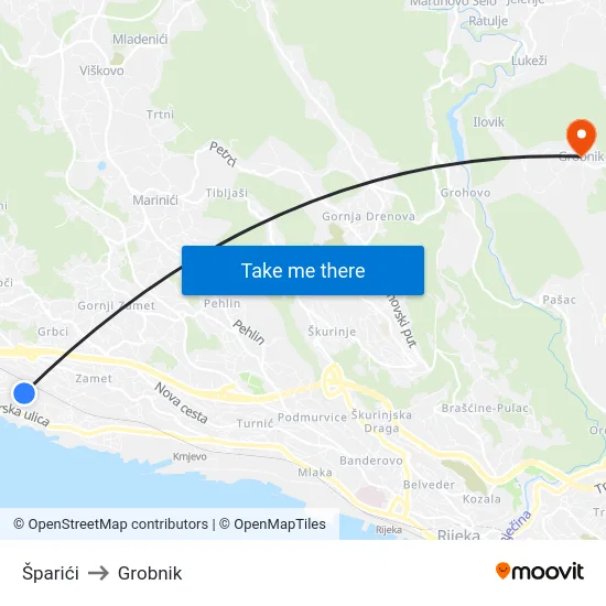 Šparići to Grobnik map