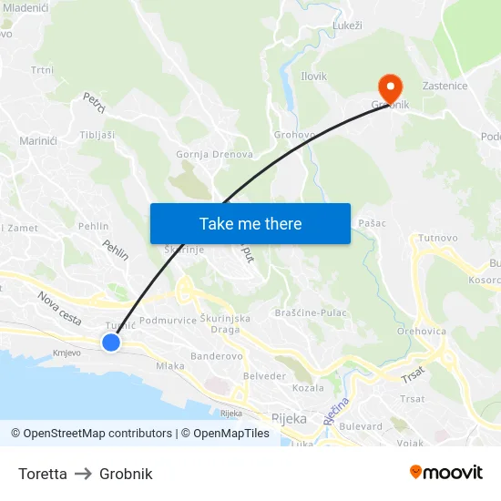 Toretta to Grobnik map