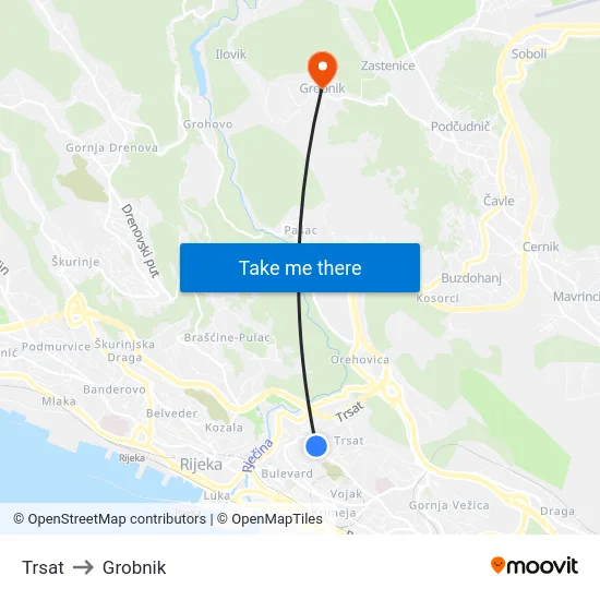 Trsat to Grobnik map