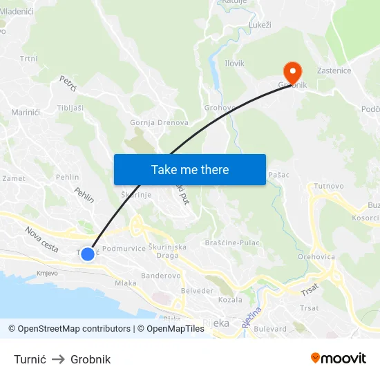 Turnić to Grobnik map