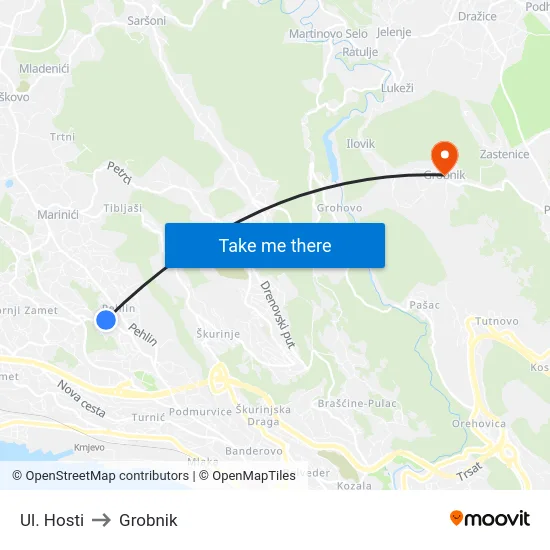 Ul. Hosti to Grobnik map