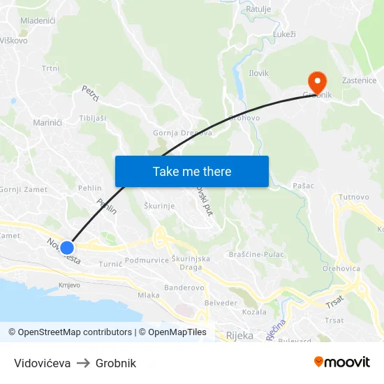 Vidovićeva to Grobnik map