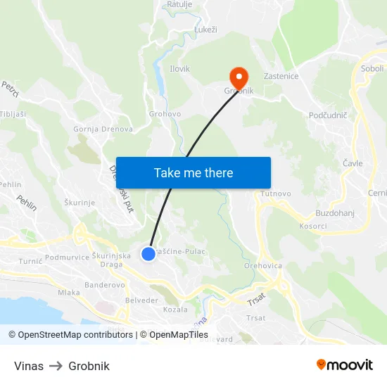 Vinas to Grobnik map