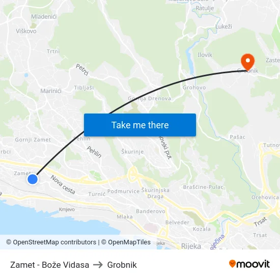 Zamet - Bože Vidasa to Grobnik map