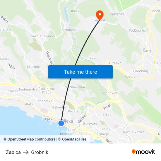 Žabica to Grobnik map