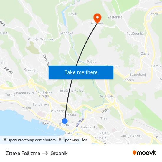 Žrtava Fašizma to Grobnik map