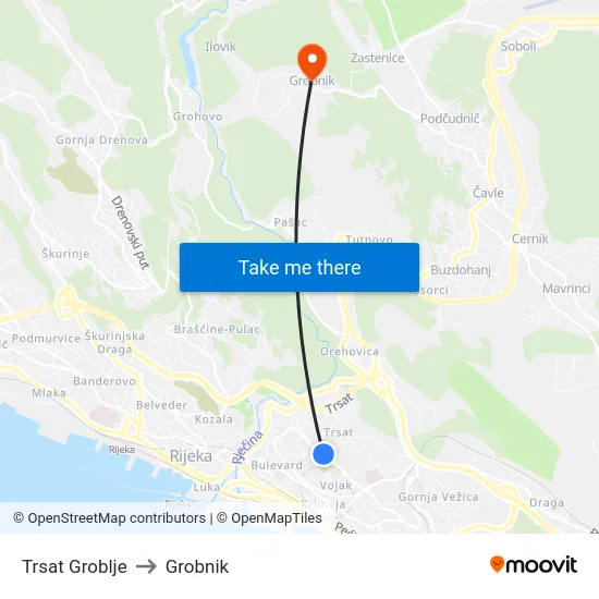 Trsat Groblje to Grobnik map