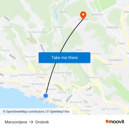 Manzonijeva to Grobnik map